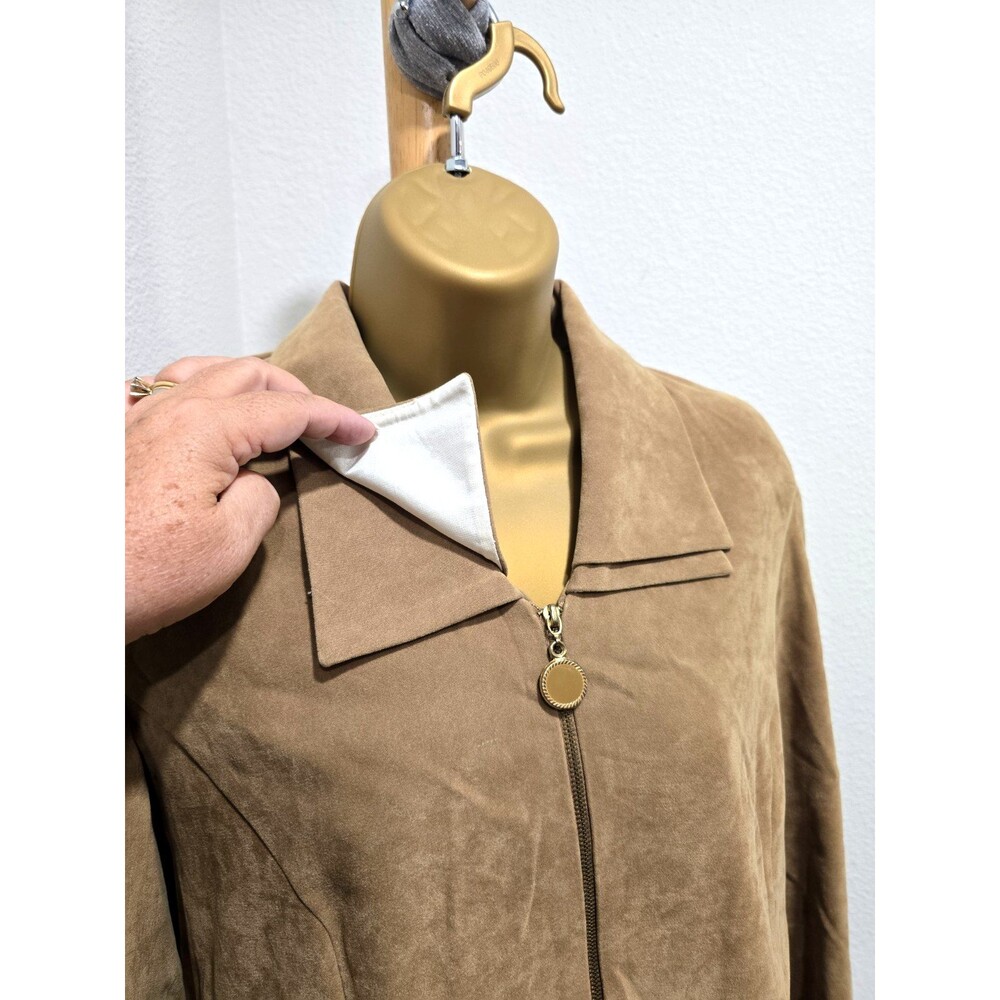 Maren 80's Vegan Faux Suede Jacket Womens M Tan Office Career Retro Zip Business